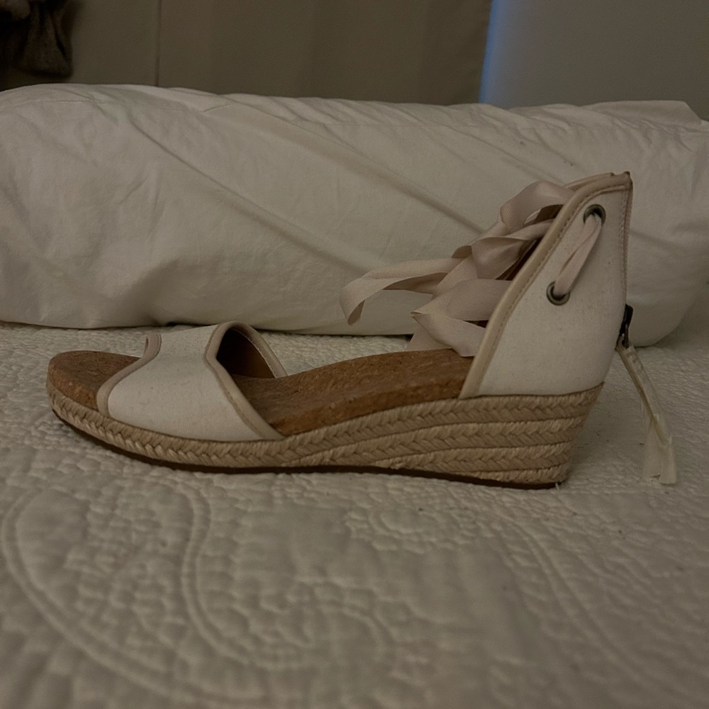 UGG Cream Espadrille Wedge Shoes with Ankle Wrap - Picture 5 of 6